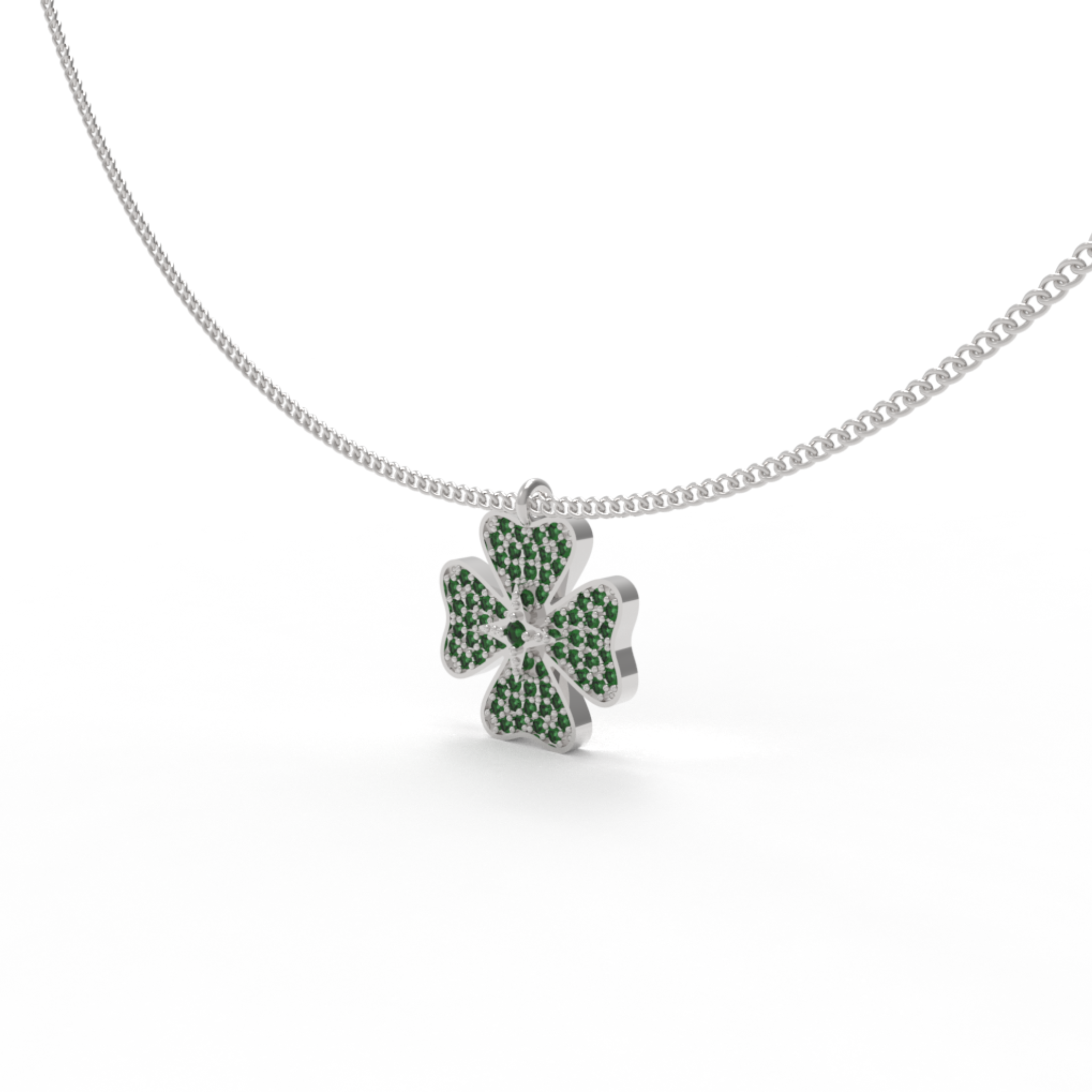 TSavorite Clover Leaf Pendant With Chain, Hallmarked 925 Sterling Silver